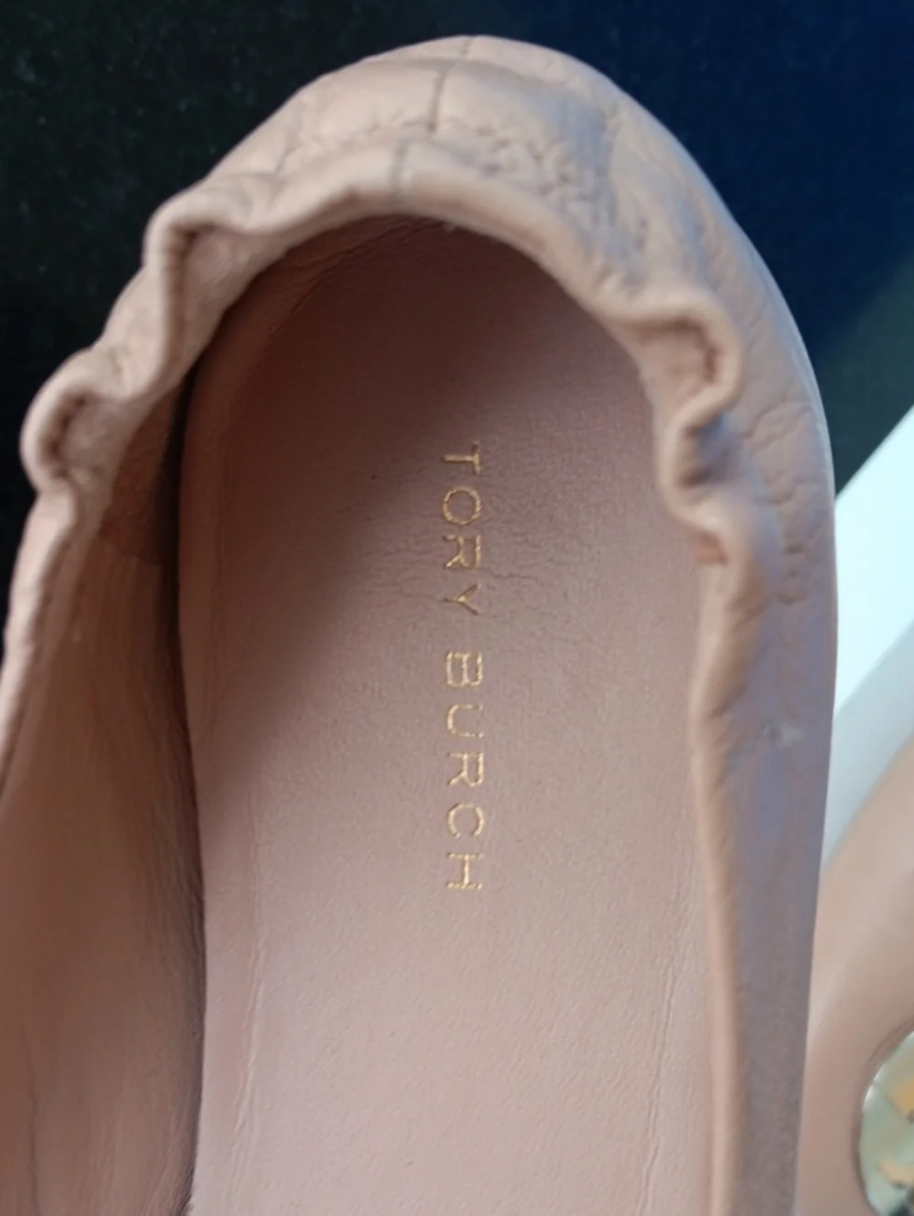 Tory Burch Blush Leather Logo Ballet Flats with Gold Emblem Size 7.5